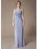 Silver Jersey Twist Pleated Bridesmaid Dress